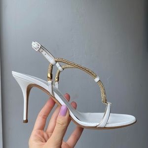 Casadei white and gold sandals/heels